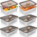 6 Pcs Stainless Steel Food Storage Containers with Airtight Lids,52 oz Leak Proof Outdoor Lunch Container, Metal Bento Box for Travel Picnic,Meal Prep, Fruit Snack-Oven/Dishwasher/Freezer Safe 