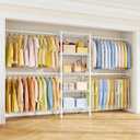 Ulif M2 Wall Mounted Closet System, Clothes Rack Mounted onto the Wall with 4 Expandable Hanger Rods and 5 Metal Shelves, Clothing Organizer Storage in (70.8-102.3)" L x 14.5" D x 71.2" H, White
