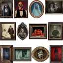 DUAIAI Halloween Decorations, 12 Pieces Laminated Halloween Gothic Decor Poster Frames Durable Haunted House Creepy Portraits Pictures Spooky Home Decor