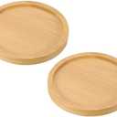 PATIKIL Bamboo Wood Saucer, 2 Pack 3.5 Inch Round Wooden Plant Drainage Tray Bonsai Plants Saucer Succulent Pot for Home Balcony