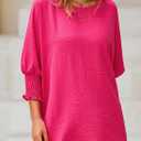 Dokotoo 3/4 Length Sleeve Womens Tops Dressy Casual Blouses Boat Neck Batwing Babydoll Top (Pink, XL)