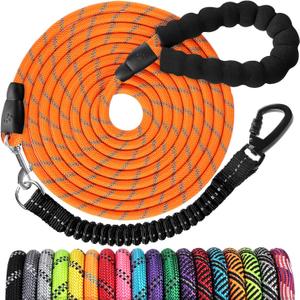 jenico Long Dog Leash 100FT: Heavy Duty Nylon Rope Leashes for Dogs Training with Reflective Threads Bungee and Padded Handle  Dog Lead for Large Small Medium Dogs Outside Walking Hiking