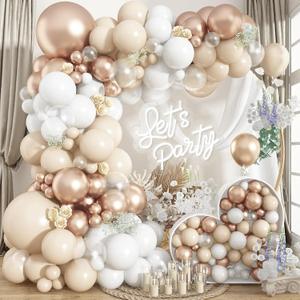 Beige Champagne Gold Balloons Garland Arch Kit, 102PCS White Sand Metallic Champagne Gold Nude Neutral Cream Balloons for Wedding Baby Bridal Shower Boho Birthday Anniversary Party Decorations