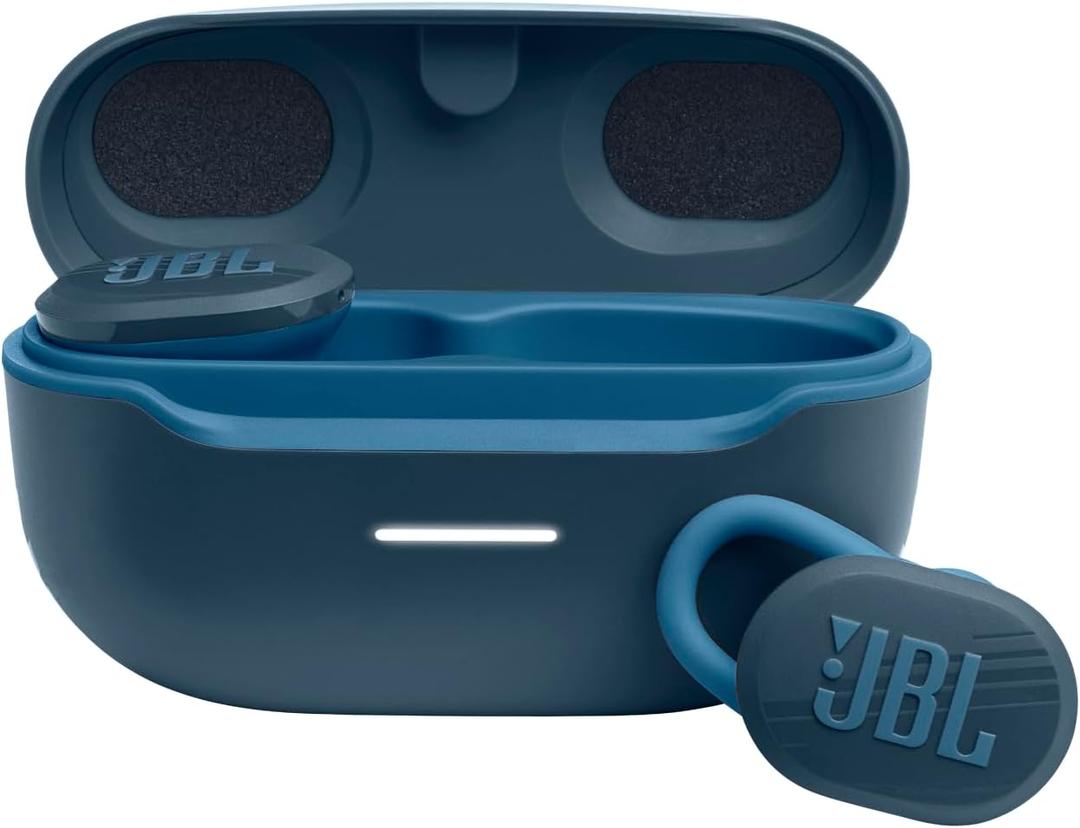 JBL Endurance Race TWS - Waterproof true wireless active sport earbuds, JBL Pure Bass Sound, Up to 30 hours of battery life, IP67 Waterproof and Dustproof, Ambient Aware & TalkThru (Blue) (Small)