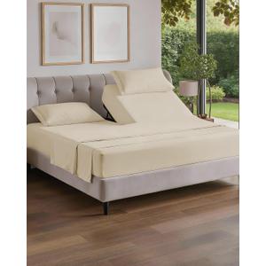Flex Top Split Head King 4 Piece Sheet Set - Soft, Breathable & Cooling Bed Sheets Set - Hotel Luxury Bedding for Women & Men with Deep Pockets - Wrinkle Free & Fade Resistant - Oeko-Tex - Off White