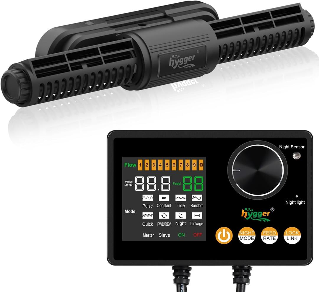 Hygger Intelligent Wave Maker for Aquarium, Saltwater Freshwater Circulation Pump Adjustable 6 Waves/Night/Feed/Wireless Connection Mode, Magnetic Holder Display Controller Memory Function (35W)