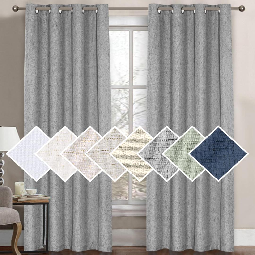 H.VERSAILTEX 100% Blackout Curtain for Bedroom 96 Inches Long Grommet Linen Face Full Light Blocking Curtain Drape for Living Room Thermal Insulated Linen Look Curtain 1 Panel, 52" W x 96" L, Dove