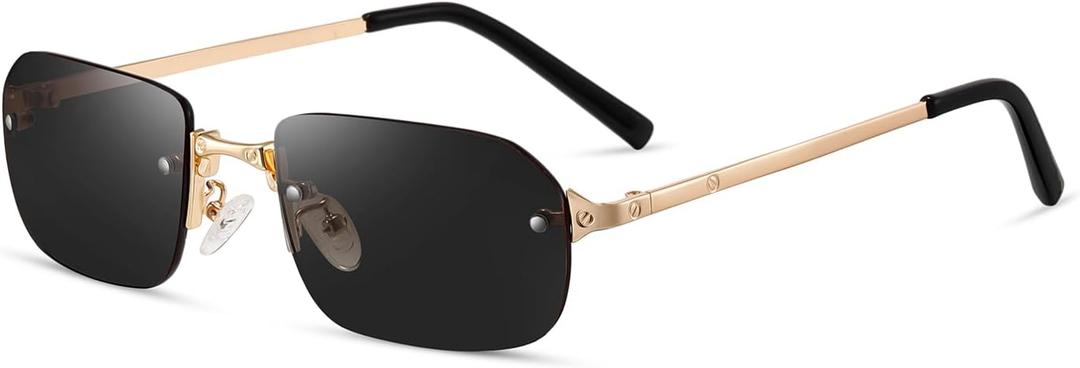 Rimless Rectangle Sunglasses for Women Man Fashion Small Narrow Rectangle Frameless Eyewear Shades 90s Sun Glasses