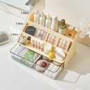 3-Tier Display Riser with Large Detachable Drawer, Plastic Storage Shelf, Perfume and Cologne Organizer Stand, Makeup Organizer for Vanity, Bathroom, Office, Cream White