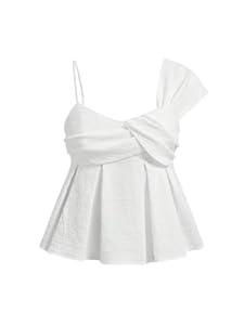 SOLY HUX Women's Summer Tops Asymmetrical Straps Ruffle Sleeveless Babydoll Top Summer Going Out Cami Top Pure White Large