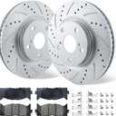 Front Brake Kit Fit for 07-17 Toyota Camry,08-18 Toyota Avalon,07-18 Lexus ES350,13-18 Lexus ES300h, Drilled & Slotted Brake Rotors Ceramic Brakes Pads Replacement,KOE3053 Brake Rotors Brake Pads