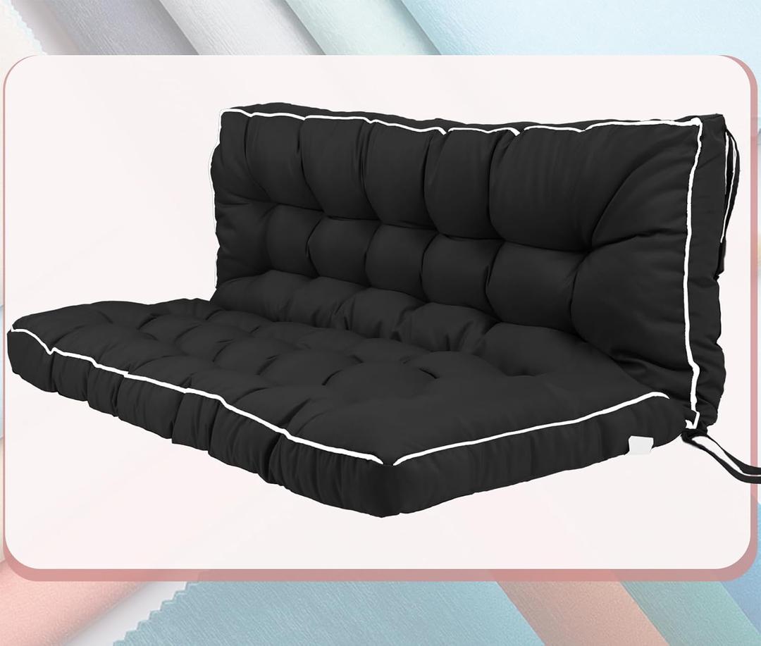 2-3 Seat Swing Replacement Cushion, Outdoor Bench Cushions with Backrest Thicken 4", Patio Furniture Garden Porch Loveseat Glider Pad Anti-Fading Waterproof (Black, 40x55in)