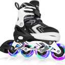 Nattork Inline Skates for Kids Girls Boys with Full Light Up Wheels,Adjustable Safe Durable Inline Skates,Outdoor Roller Skates for Girls Boys Youth Beginners (Medium-Big Kid (1-4 US), Black)