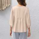Womens Tops 3/4 Puff Sleeve Bow Tie Front Spring Easter Shirts Dressy Casual Elegant Flowy Loose Babydoll Blouses