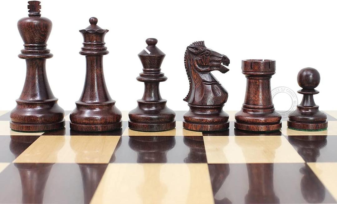 House of Chess - Grand Master Staunton Tournament Chess Set Pieces - King Size: 3-3/4" (Broad Base) + 2 Extra Queens - Ringy Rosewood/Boxwood