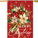 AVOIN colorlife Floral Merry Christmas House Flag 28x40 Inch Double Sided Outside, Christmas Flowers Winter Holiday Yard Outdoor Decorative Flag (Red)
