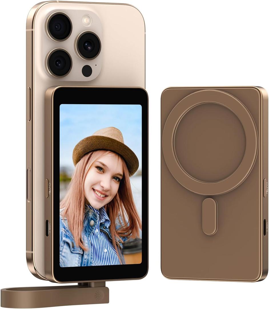 Wired Vlog Selfie Monitor Screen, USB-C mini Monitor for iPhone15/16 Rear Camera with Magnetic for Vlog Live Stream TikTok