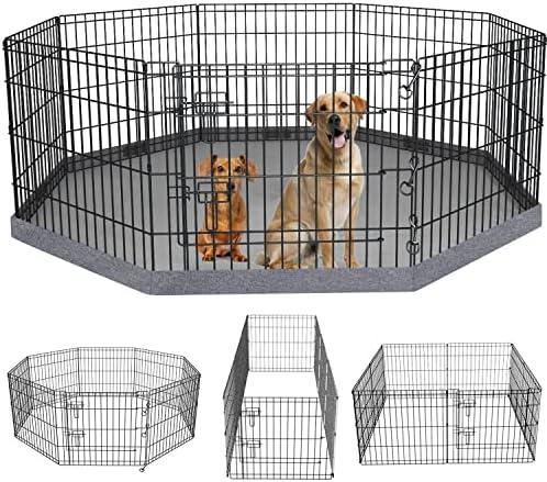 PETIME Foldable Metal Dog Exercise Pen/Pet Puppy Playpen Kennels Yard Fence Indoor/Outdoor 8 Panel 24" W x 24" H with Bottom Pad (with Bottom pad, 8 Panels 24" H)