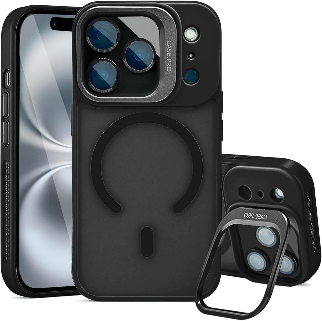 Magnetic for iPhone 17 Pro Max Case(Compatible with MagSafe) Camera Lens Protector & Kickstand, Military Shockproof Slim Phone Cover Anti-Scratch, Anti-Yellowing, Drop Protection Black