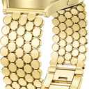 Minyee Compatible with Samsung Galaxy Watch 7 6 5 4 FE 40mm 44mm/Watch 6 Classic 43mm 47mm/Watch 5 Pro 45mm Bands for Women, 20mm Dressy Metal Gold Chain Honeycomb Luxury Chic Link Bracelet Strap