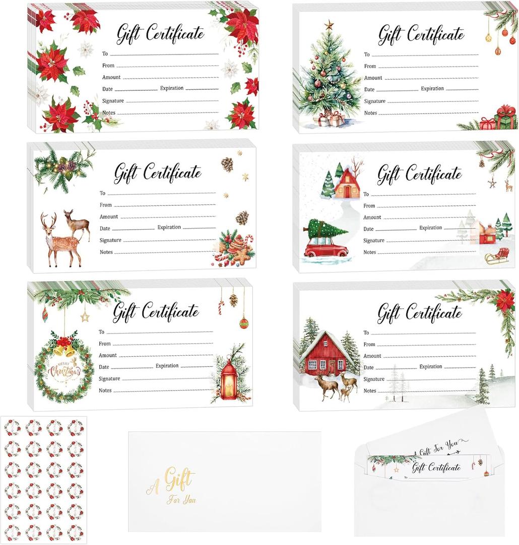 96 Set Gift Certificates for Business Included 96 Pcs Blank Certificate Cards with Gold Foil Envelopes and Stickers for Women Birthday Beauty Salon Restaurants Customer