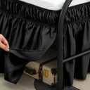 RIMELA Black Bed Skirts with Split Corners Full Size 18 Inch Drop, Elastic Bed Skirting Wrap Around, Easy to Install Dust Ruffles, Soft Fabric Machine Washable