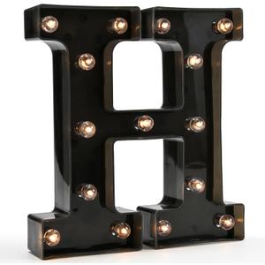 Light Up Black Alphabet Marquee Letters Sign LED Marquee Number Lights Sign for Night Light Home Bar Christmas Lamp Birthday Party Wedding Decoration H