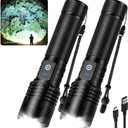 Flashlight Rechargeable LED High Lumens, 99,000 Lumens Super Bright Flash Lights with 5 Modes, AdjustableWaterproof Powerful Linterna for Home, Camping (2 Pack)