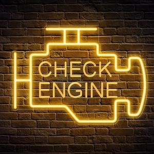 Kavaas Check Engine Neon Sign, LED Garage Sign for Car Room Decor | Check Engine Light Neon Sign for Garage Decor, Auto Repair Workshop, Man Cave - Best Gifts for Dad, Car Enthusiast (Golden Yellow)
