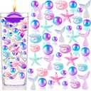 120 Pcs Mermaid Vase Filler, Summer Beach Shells Fish Tail Stelleroid Multicolor Pearl Bead for Table Centerpiece Room Home Decor