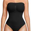 LANCS Strapless Shapewear Thong Bodysuit for Women Seamless Tummy Control Shapewear Body Shaper Tube Top Leotard (Black, Large)