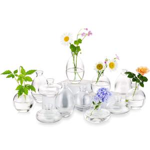 Glass Bud Vases Set of 12, Hewory Cute Clear Small Vases Handmade, Mini Glass Flower Vase for Floral Arrangement, Tiny Centerpiece for Wedding Party Events Home Office Table Decor (Not Include Flower)