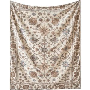 Garden Print Blanket Fleece Throw for Bed Sofa Travel and Camping, Super Soft Cozy Fluffy Plush Garden Print Blanket for All Seasons 60"x80" (Beige)