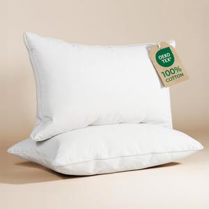 Bed Pillows Queen Size Set of 2 - 100% Cotton Breathable Cover - Premium Down Alternative for Side Sleepers, Back or Stomach - Soft Luxury Hotel Quality Pillows - Comfy, Cozy & Plush - Oeko-Tex, White