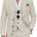 ZKHOECR Men's Suit 3 Piece Linen Suits Slim Fit Suit Blazer Vest Pants Set Wedding Prom Tuxedos Business Casual Suit M