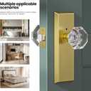 Glass Door Knobs for Interior Doors - Vintage Crystal Privacy Bedroom & Bathroom Door Knob with Lock - Diamond Cut Door Handle - Brushed Gold Finish (1 Pack)