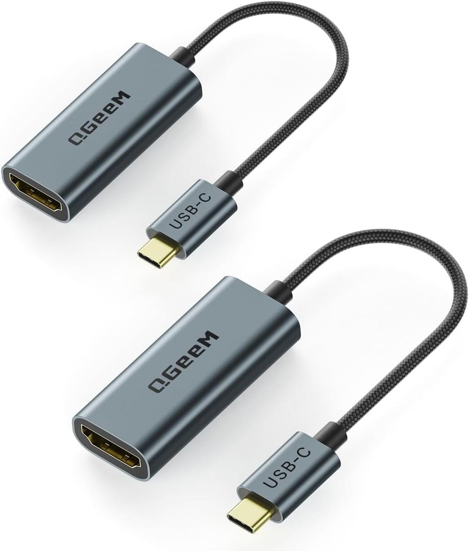 QGeeM USB C to HDMI Adapter 4K@60Hz,Type-C Thunderbolt 3/4 to HDMI Adapter Converter,Compatible for MacBook Pro,iPhone16 Max Plus,iPad Air,XPS,Galaxy S24Ultra,iMac Mini Etc.-2 Pack
