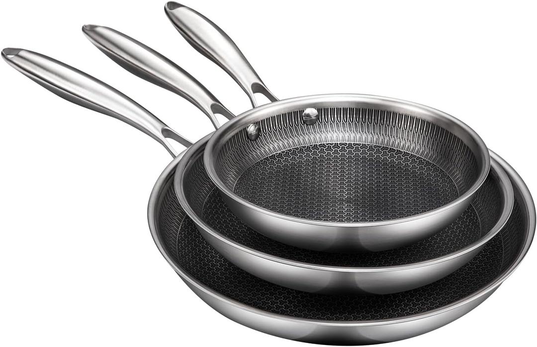 Nonstick Frying Pan Set 3-Piece, 8&10&12 Inch Nonstick Frying Pans Set, Professional Frying Pans with Stay-Cool Handle, Dishwasher and Oven Safe, Compatible with All Cooktops
