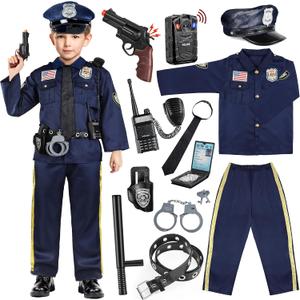 Joycover Police Officer Costume for Kids - Deluxe Police Costume for Kids with Accessories, Kids Halloween Costumes for Boys Girls, Cop Outfit Role Play Kit for Halloween Career Day-L (L(8-10Y))
