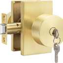 Goldenwarm Keyed-Alike Exterior Door Knob with Key, Zinc Alloy Brushed Gold Door Knob Exterior, Locking Doorknob with Lock and Key, Bedroom (1 Pack)