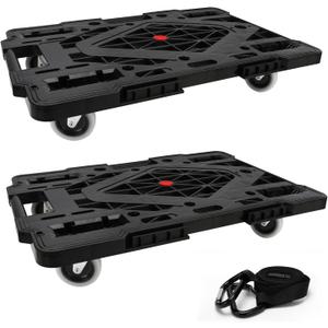 Nellyke Furniture Dolly, 2 Pack Large Flat Furniture Dolly 4 Wheels Heavy Duty, 880Lbs Capacity with 120in Rope, Connectable and Portable Dollies for Heavy Appliance, Black (Black/2 Pack-l)