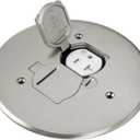 ENERLITES Dual Flip Lid Floor Box Cover, 5.625" Diameter, 20A Tamper-Weather Resistant Receptacle Outlet, Watertight Gaskets, 975517-S, UL Listed, Nickel Plated Brass, 1 Gang