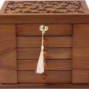 Changsuo Wooden Jewelry Box for Women, Organizer Box of Solid Wood with Lock and Key for Jewelries, Watches, Necklace, Ring, Lockable Storage Case (Cherry)