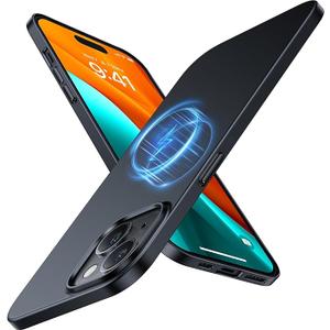 TORRAS Magnetic Slim Fit for iPhone 15 Case,Compatible with MagSafe,Ultra Thin Case Case,Matte Hard PC Velvety Touch & AntiScratch Protective Cover Phone Case,Black,6.1 inch