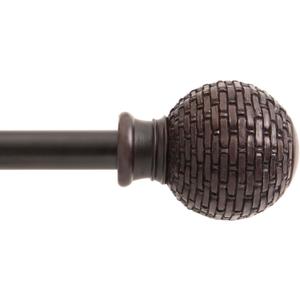 Kenney KN75799 Woven Ball End Standard Decorative Window Curtain Rod, 48-86" Adjustable Length, Weathered Brown Finish, 5/8" Diameter Steel Tube