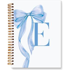 JXREQ Coquette Blue Bow Personalized Notebook, Initial Letter E Monogram Journal, Preppy Girly Ribbon Bow Journal, Monogrammed Gifts for Women, Aesthetic Spiral Notebook 5.5x8.3