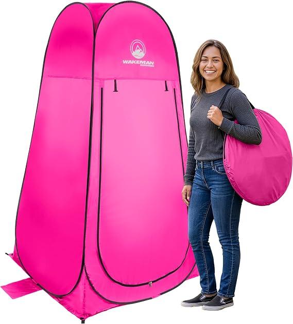 Pop Up Pod - Privacy Shower Tent, Dressing Room, or Portable Toilet Stall with Carry Bag for Camping, Beach, or Tailgate by Wakeman Outdoors (Pink)