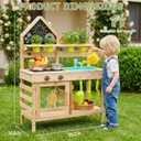 Freniland Outdoor Mud Kitchen for Kids,Wooden Play Kitchen with Real Running Water & Hose Hookup,Built-in Storage and Removable Sink,Backyard Toddler Kitchen Playset for Ages 3+