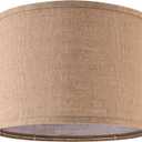 Natural Burlap Linen Lampshade Drum Lamp Shade 13``Top x 13``Bottom x 10``High(Spider) Brown Medium Modern Lamp Shades for Table & Bedside Lamp - Top and Bottom Self Trim Lampshades Replacemen