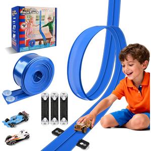 Flexible Race Car Track for Kids, 15Ft Race Track Toy with Suction Cups & 2 Alloy Cars & 3 Anchors, Compatible with Hot Wheels and Diecast 1/64th Cars for Ages 3 +, Rolls Up Portable Racetrack